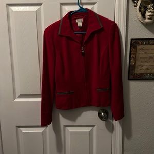 Red and gray zipper front blazer